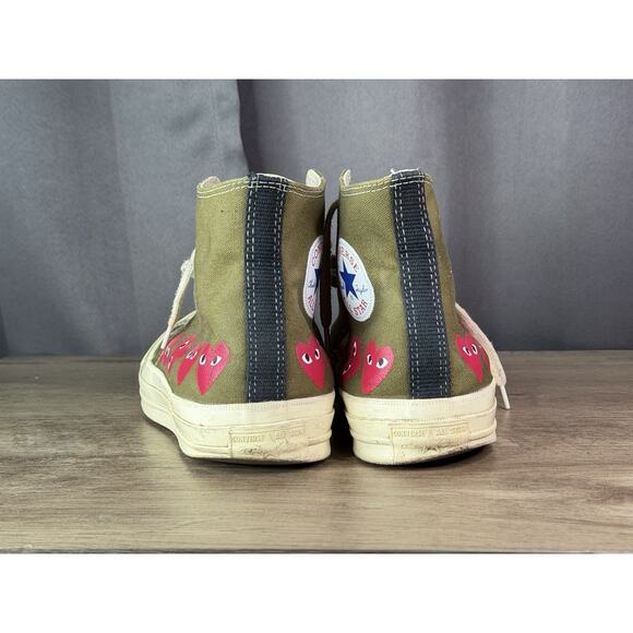 Converse Comme Des Garcons Play Khaki Hearts Hi Top Sneakers Men's 10 Women's 12 - Picture 6 of 13